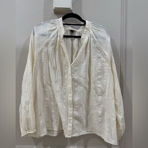 Universal Thread Cream Peasant Button-Up lace Blouse size XL